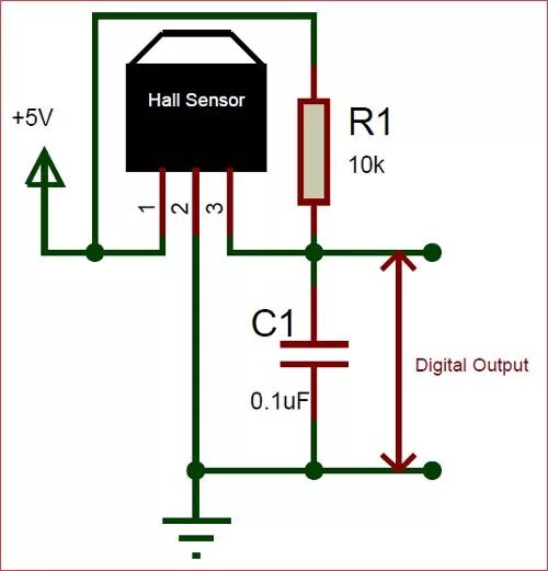 Подключения датчика хола Circuit using A3144 Hall effect Sensor Hall effect, Sensor, Electronic circuit d