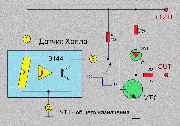 Подключения датчика хола Датчики магнитного поля (датчики Холла) A3144