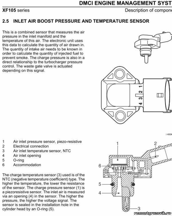 Подключения датчика наддува DAF XF105 распиновка датчика давления наддува и температуры входящего воздуха - 
