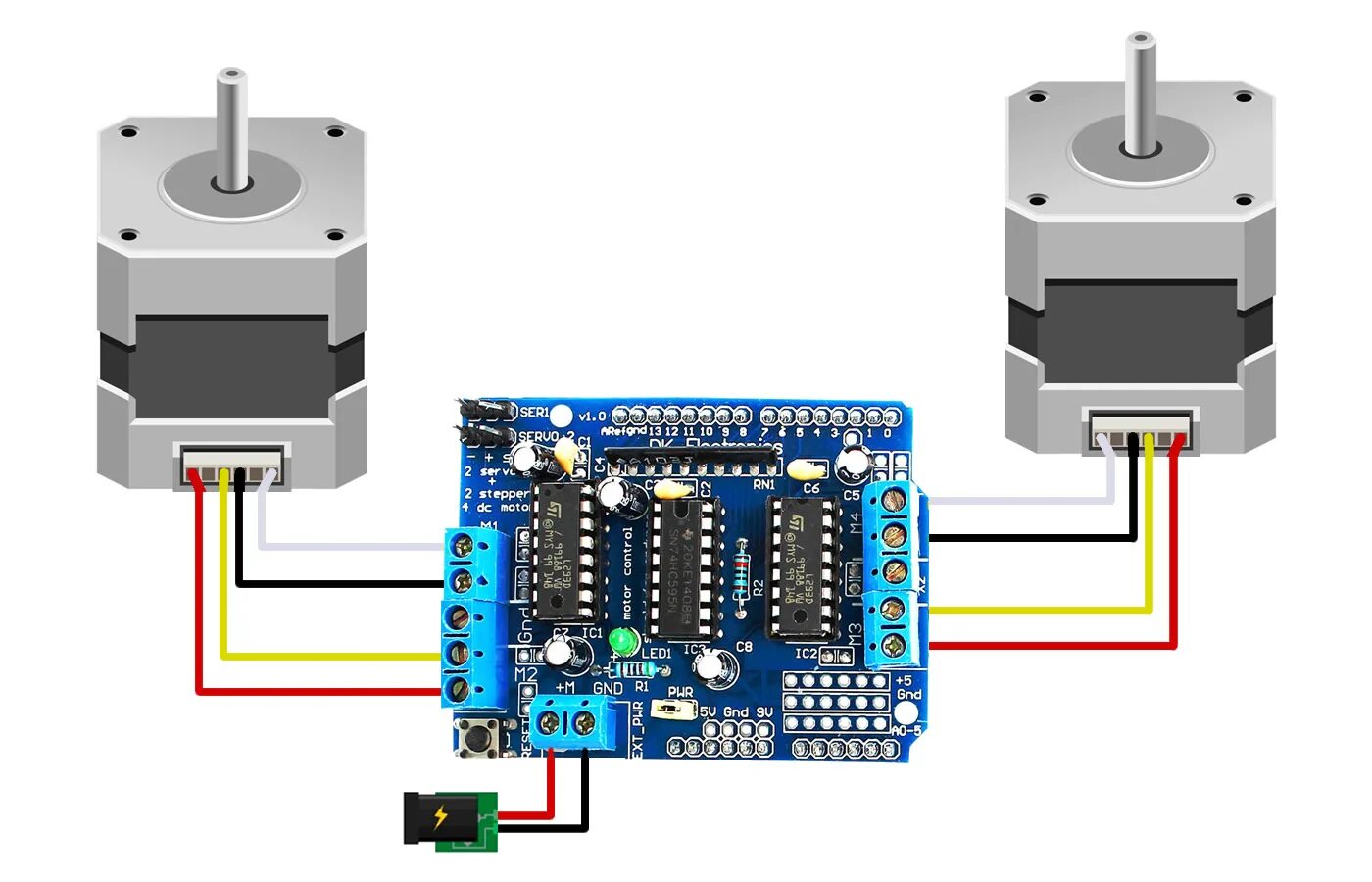 Подключения два шаговых двигателя Bloquear Martin Luther King Junior Eles motor shield l293d Gerador punição joalh