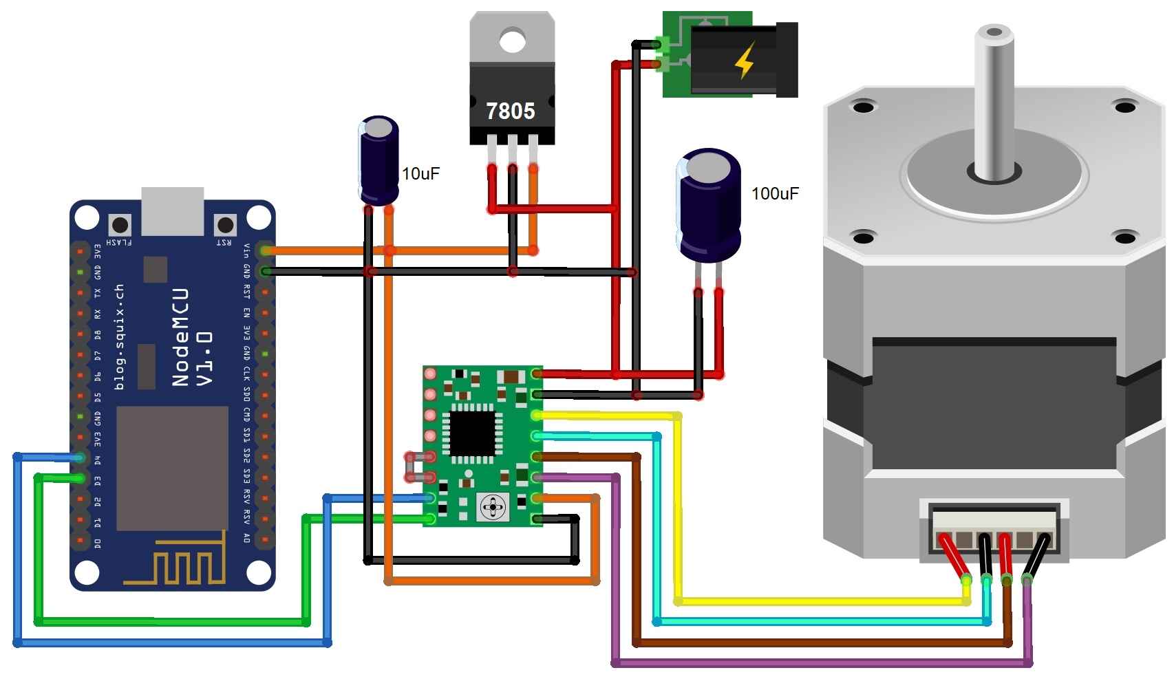 Подключения два шаговых двигателя Control Stepper Motor with A4988 Driver & ESP8266