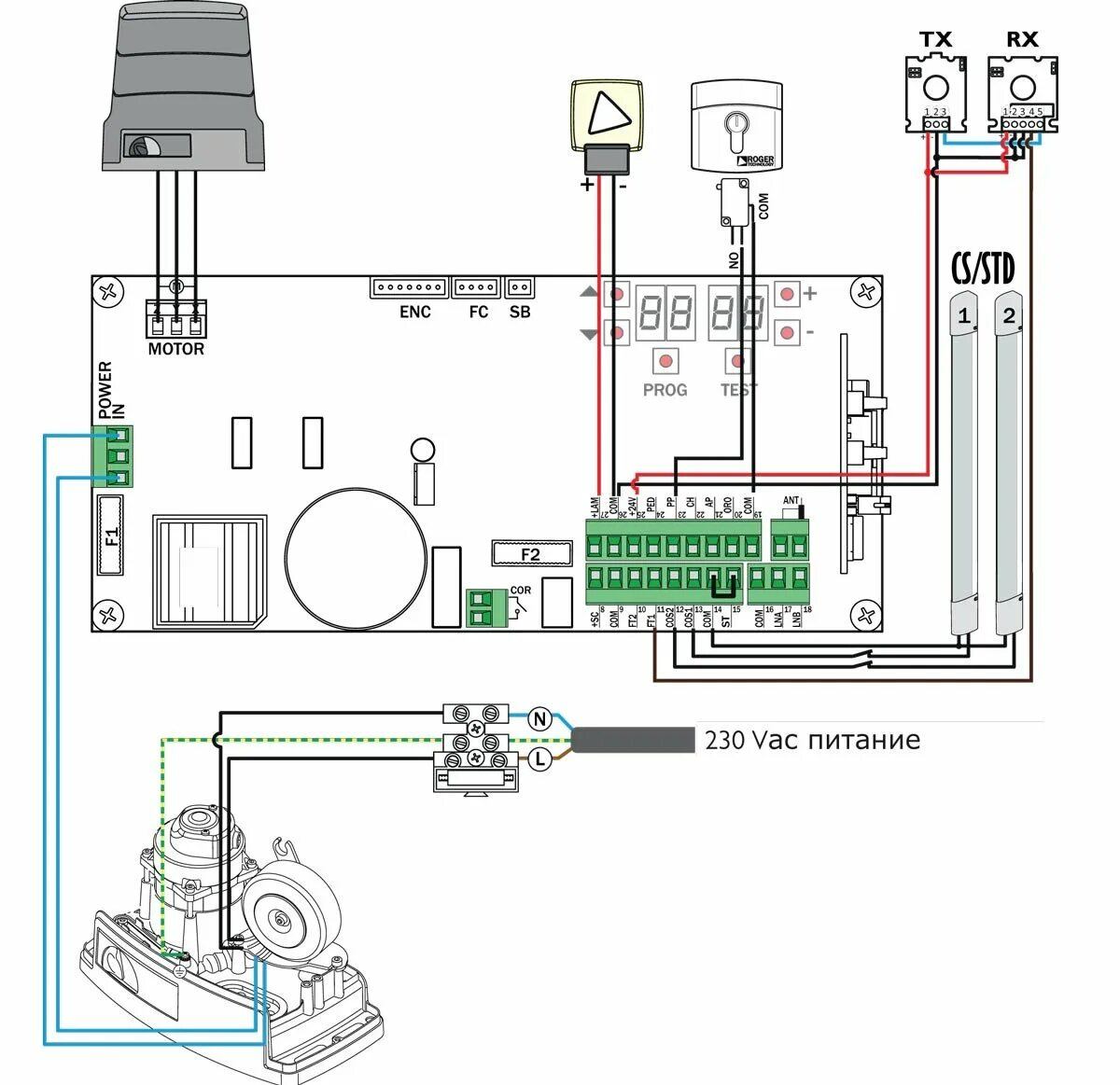 Подключения двигателя откатных ворот nice Схема автоматики для ворот