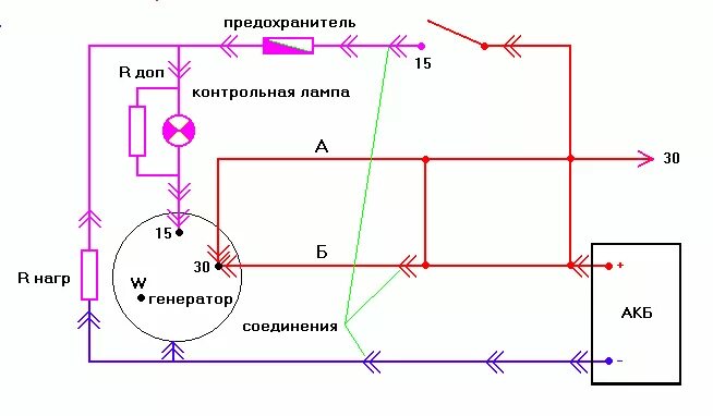 Подключения генератора через лампочку Обобщающая схема генератора - Приборы - Автомобиль - Каталог статей