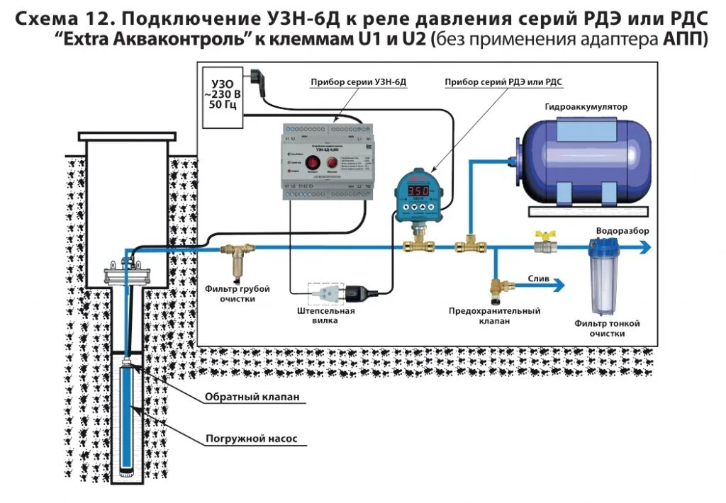 Подключения гидроаккумулятора через реле давления УЗН-4Д-1.5С Устройство защиты скважинного насоса с плавным пуском (6036002430) к