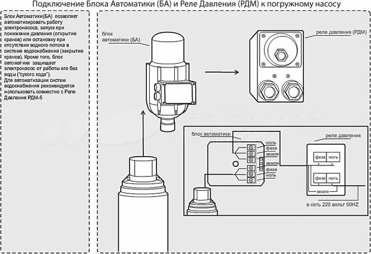 Подключения глубинного насоса к блоку автоматики Реле давления Джилекс РДМ-5 в Уфе - купить в интернет магазине Сантехника-Онлайн