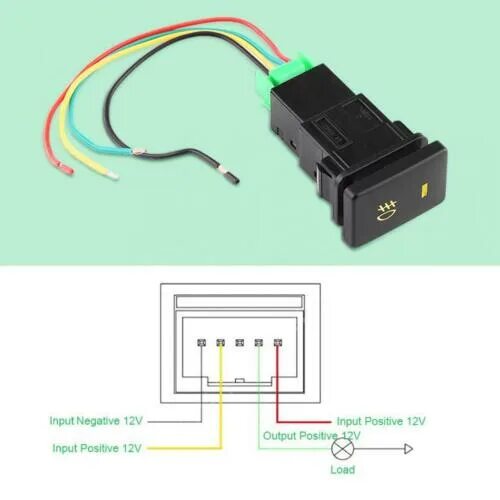 Подключения кнопки переключения Green Rear Fog light Push Switch 4 Wire Button Toyota Camry Prius Corolla DC 12V