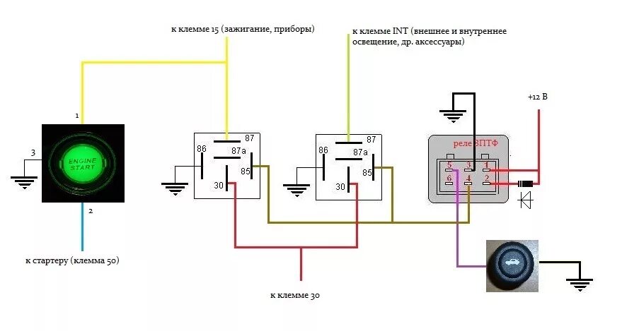 Подключения кнопки запуска Запуск двигателя с кнопки + противоугонная система своими руками - Москвич 2140 