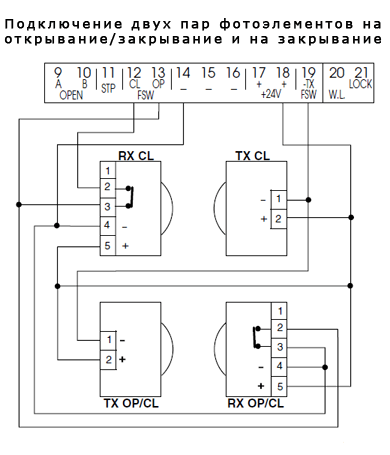 Подключения лапы на фото элемент Подключение фотоэлементов к FAAC 452MPS 455D