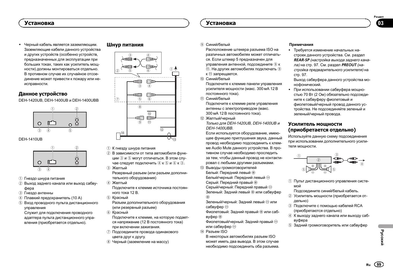 Подключения магнитолы пионер deh Установка Pioneer DEH-1400UB User Manual Page 99 / 108