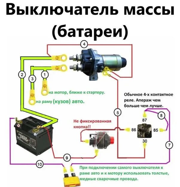 Подключения массы на двигатель Перенос АКБ в багажник и установка электронного размыкателя массы. - Lada 21063,