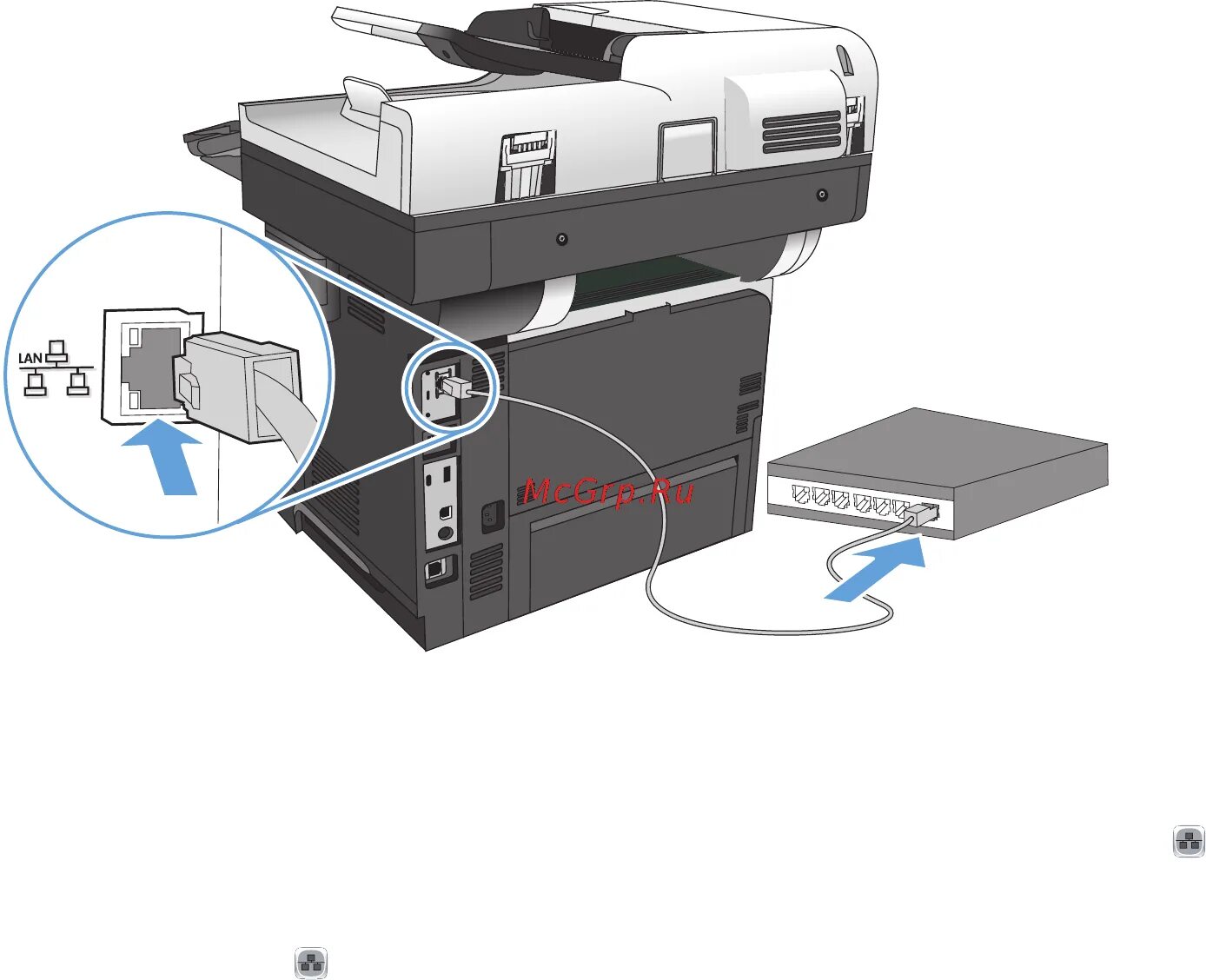 Подключения многофункционального устройства HP LaserJet Ent 500 M525dn 27/302 Настройка ip адреса