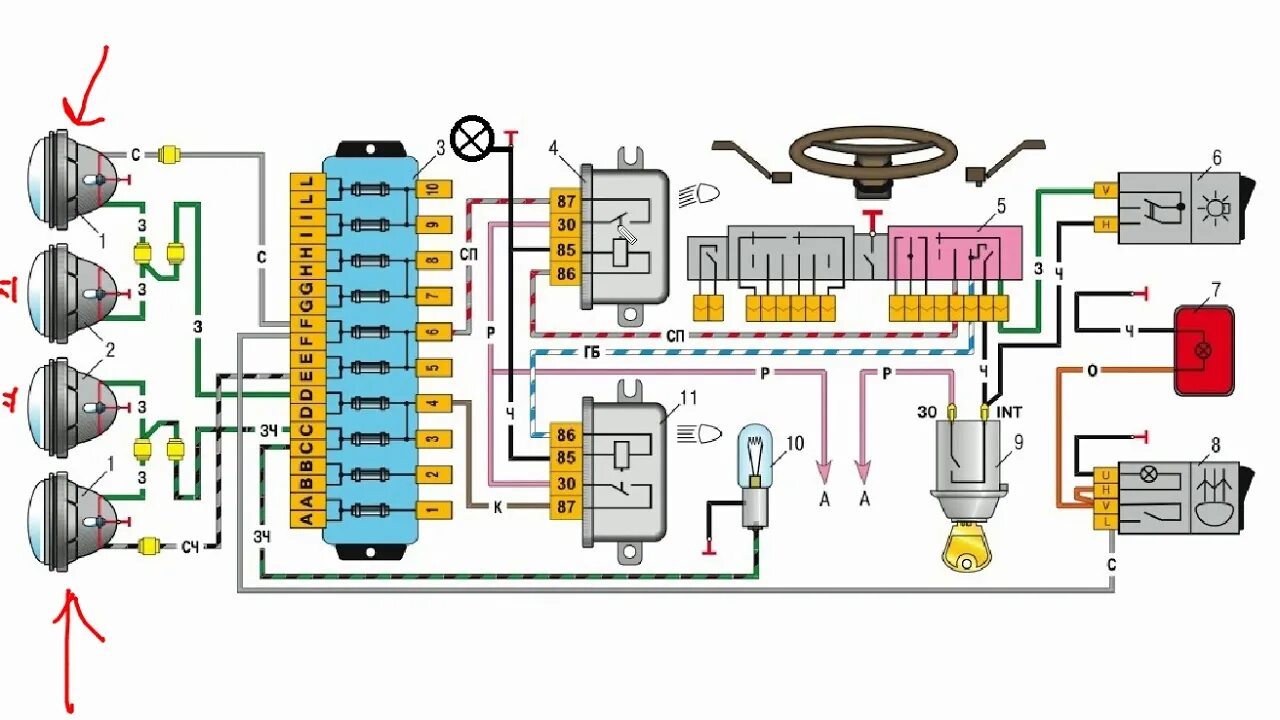 Подключения проводки ваз 2106 БЛИЖНИЙ И ДАЛЬНИЙ СВЕТ ФАР ЭЛЕКТРОСХЕМА С ПОЯСНЕНИЯМИ - YouTube