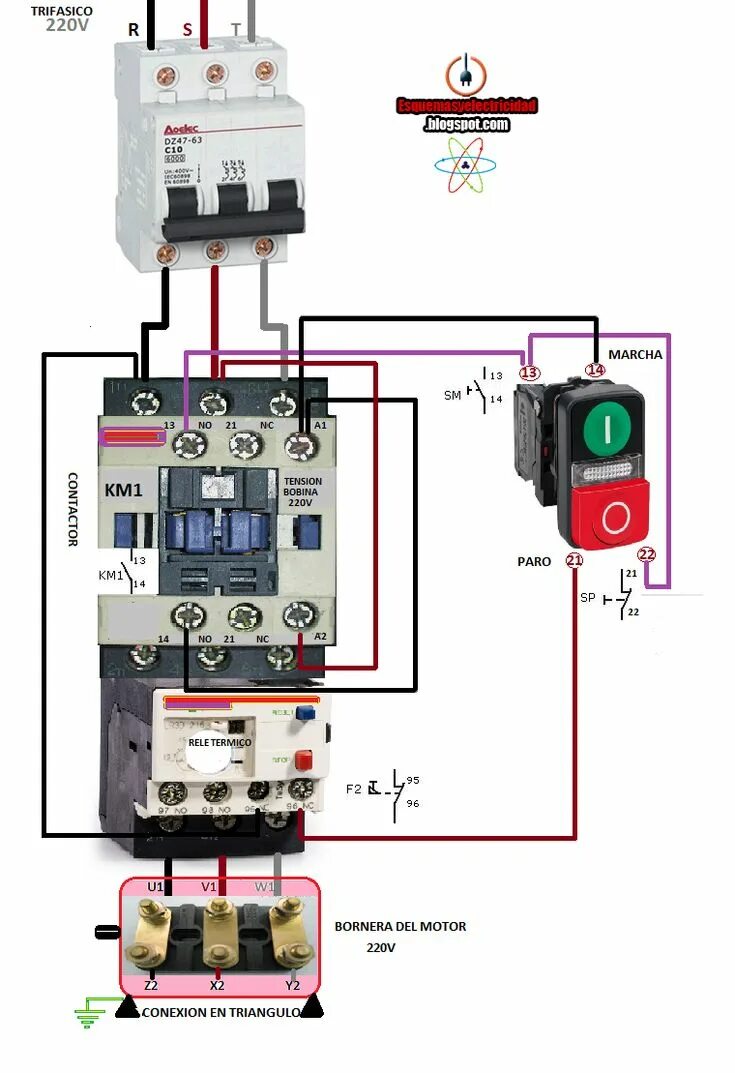 Подключения пускателя 380 с тепловым реле MARCHA PARO Home electrical wiring, Electrical wiring, Electrical circuit diagra