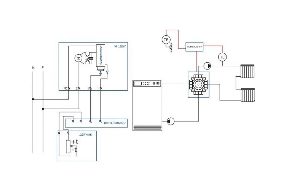 Подключения сервоприводов отопления Радиальный сервомотор Valtec для смесительного клапана 0-10x24 В AVC10Y VT.M106.