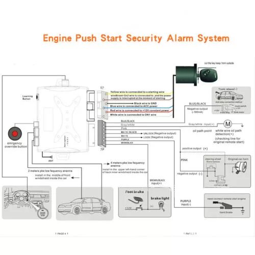 Подключения сигнализации smart 451 Universal Car keyless Entry Engine Start Alarm System Push Button Remote Starter