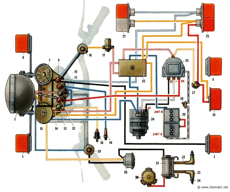 Подключения света на днепр Схема электрооборудования мотоцикла с коляской "Днепр" МТ-10 - Shematic.net