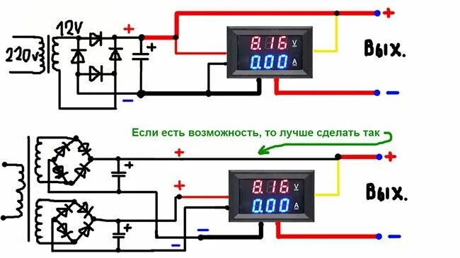 Подключения вольтамперметра к блоку питания Как подключить к блоку питания цифровой вольтметр, амперметр (Китайский модуль).
