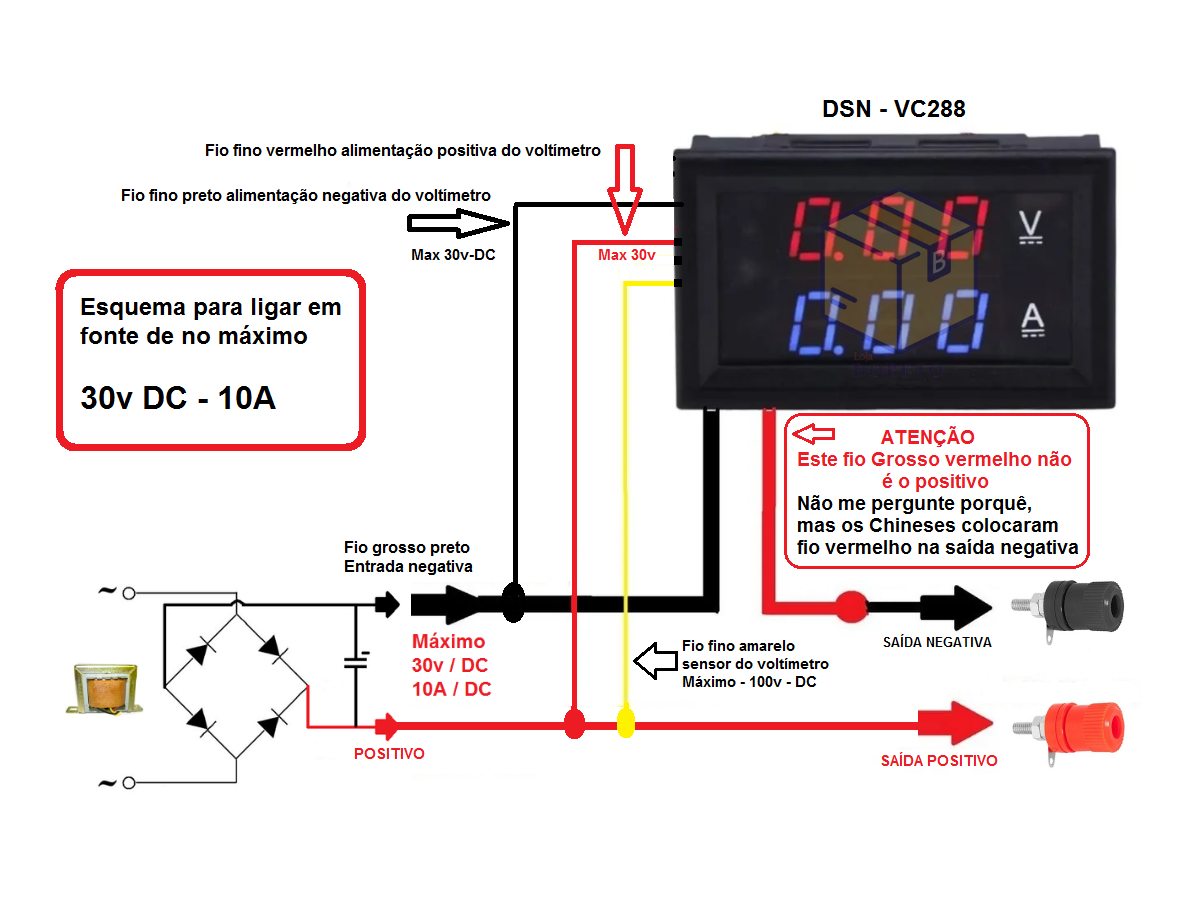 Подключения вольтамперметра к блоку питания Esquema de ligação DSN-VC288 Esquemas eletrônicos, Esquema de ligação, Circuito 