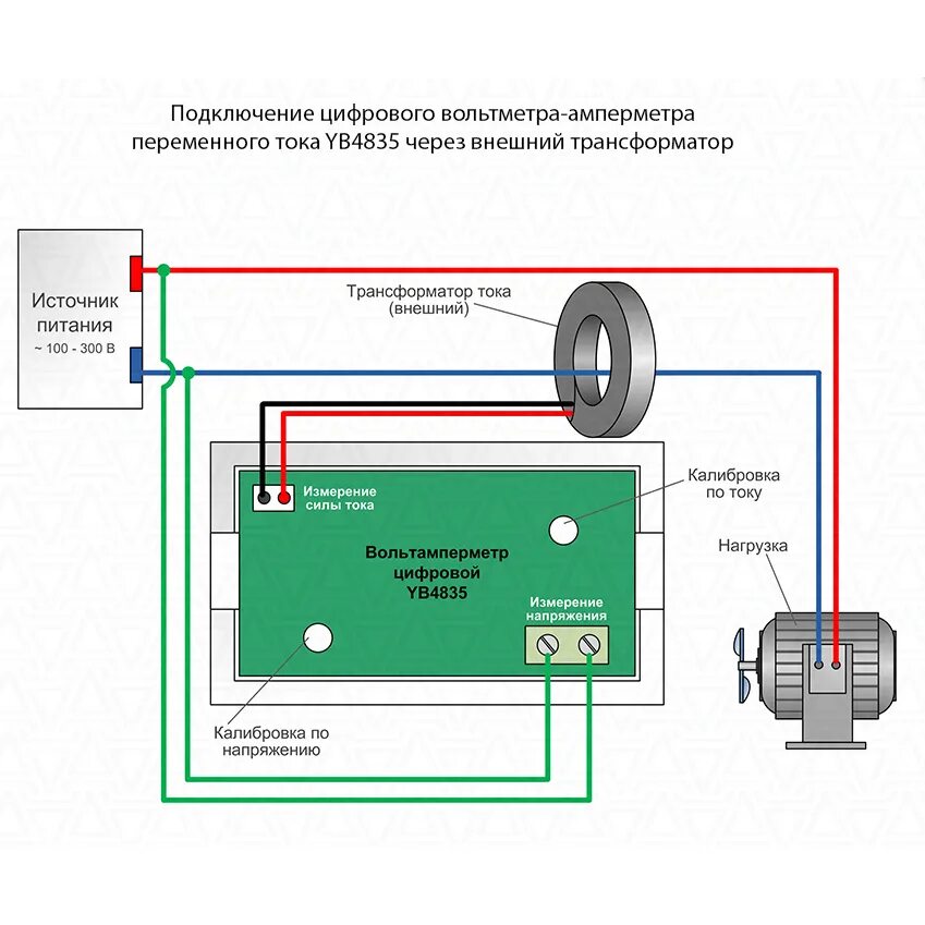 Подключить амперметр проводами как Амперметр + Вольтметр цифровой AC (0- 50A), (80-300V) YB4835BVA от 1364 руб. Куп