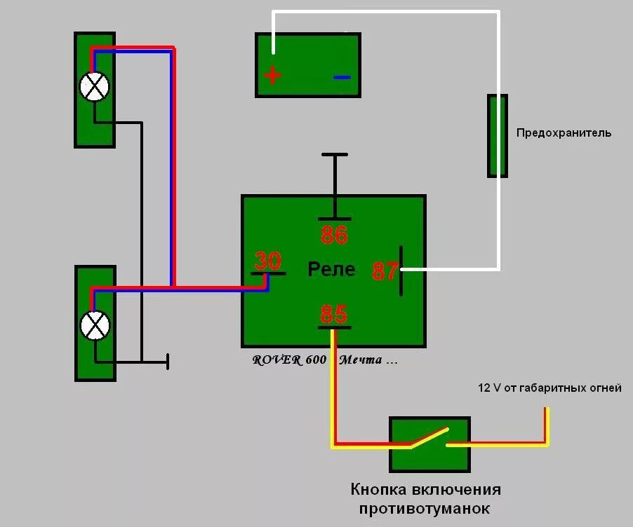 Подключить фару через реле схема подключения 32. Установка ПТФ через кнопку. Ровер 600, Аккорд 5 - Rover 600, 1,8 л, 1999 год