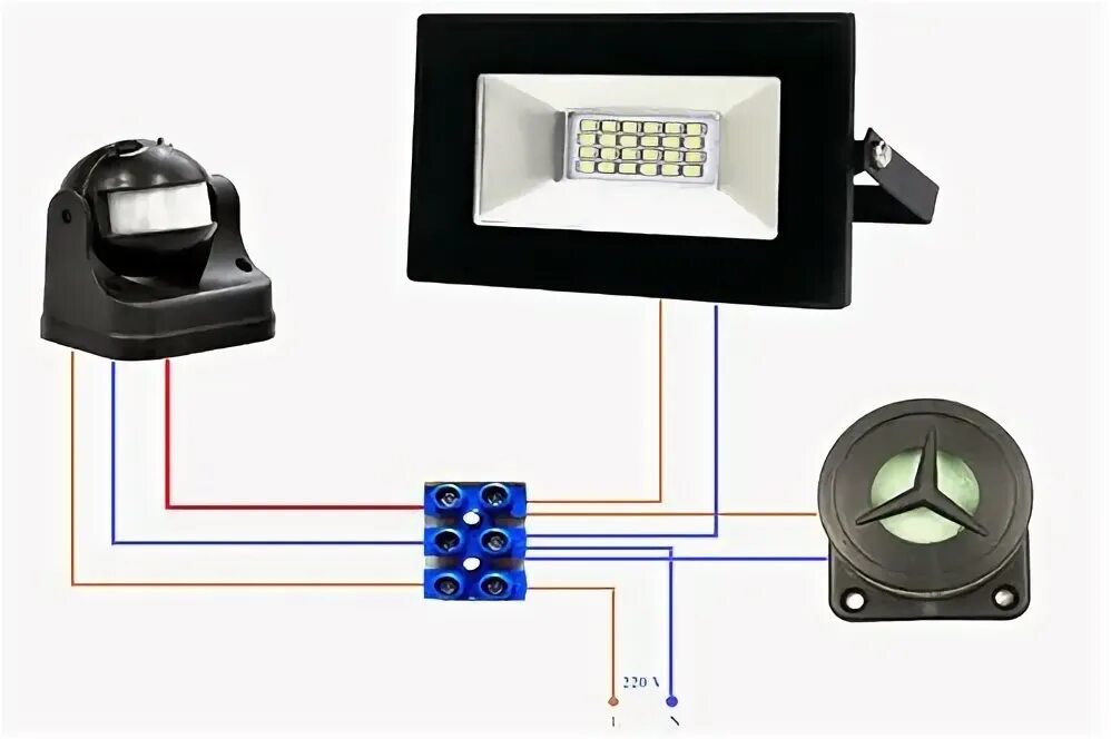 Подключить прожектор с датчиком движения схема подключения Как подключить прожектор. Подключение прожектора