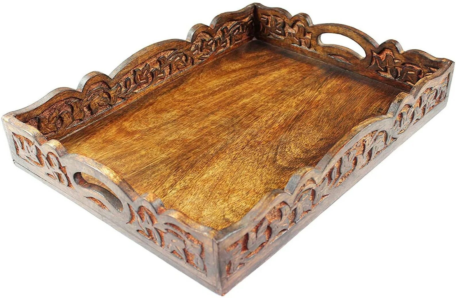 Поднос деревянный резной фото Wooden Decorative Serving Tray Trays for eating with handles Etsy