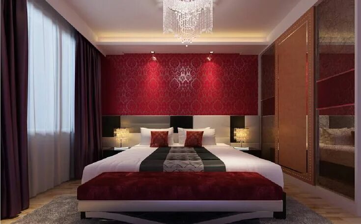 Подобрать дизайн спальни Red Wallpaper Bedroom - Vanity Ideas for Bedroom Check more at http:/. Decoracio