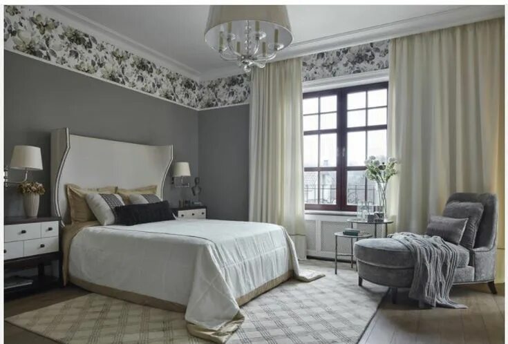 Подобрать дизайн спальни Обои фриз сверху Traditional bedrooms, Bedroom design, Gray accent wall kitchen