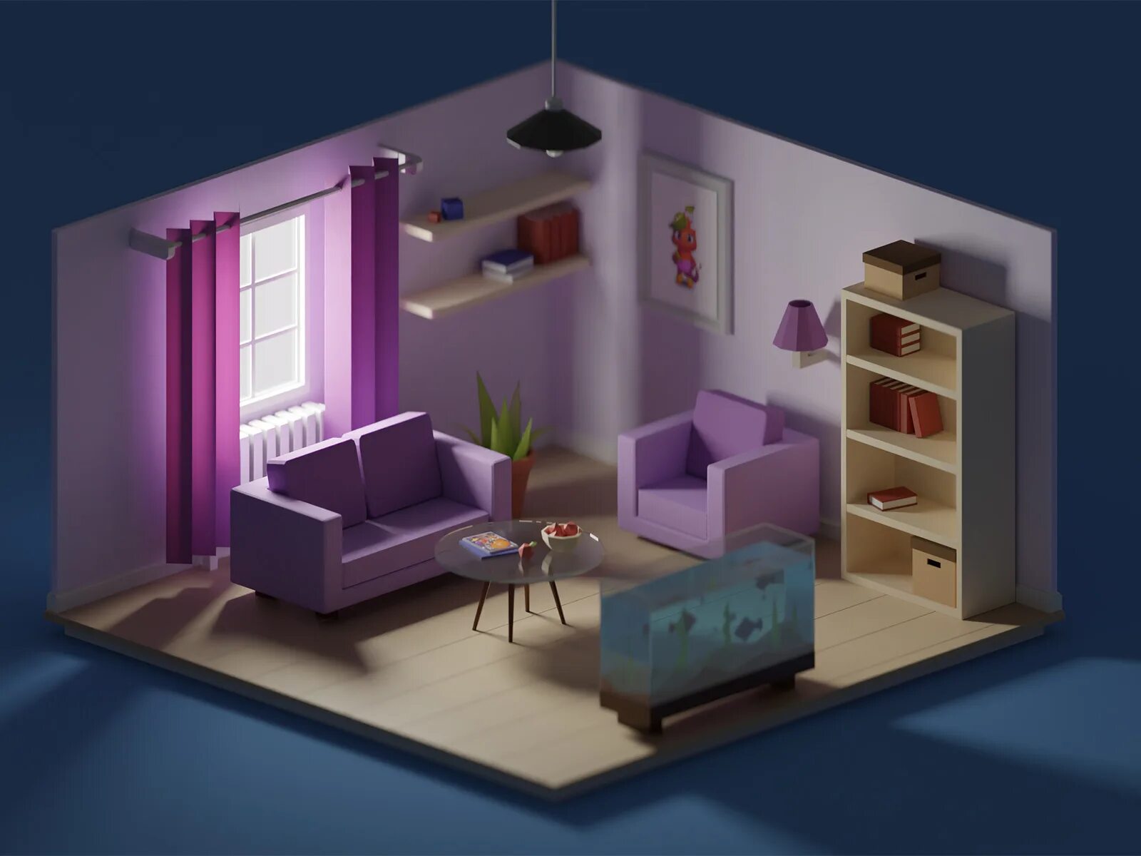 Подобрать интерьер комнаты онлайн Low-poly interior daylight by iltaen on Dribbble