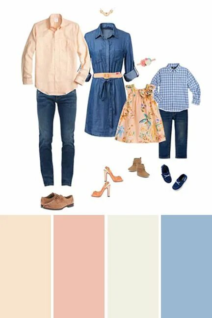 Подобрать одежду по фото Family Picture outfits in peach, denim and blue Family photo outfits, Family pic