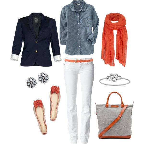 Подобрать одежду по фото Chambray, Orange and Navy, created by bluehydrangea on Polyvore My style, Cute s