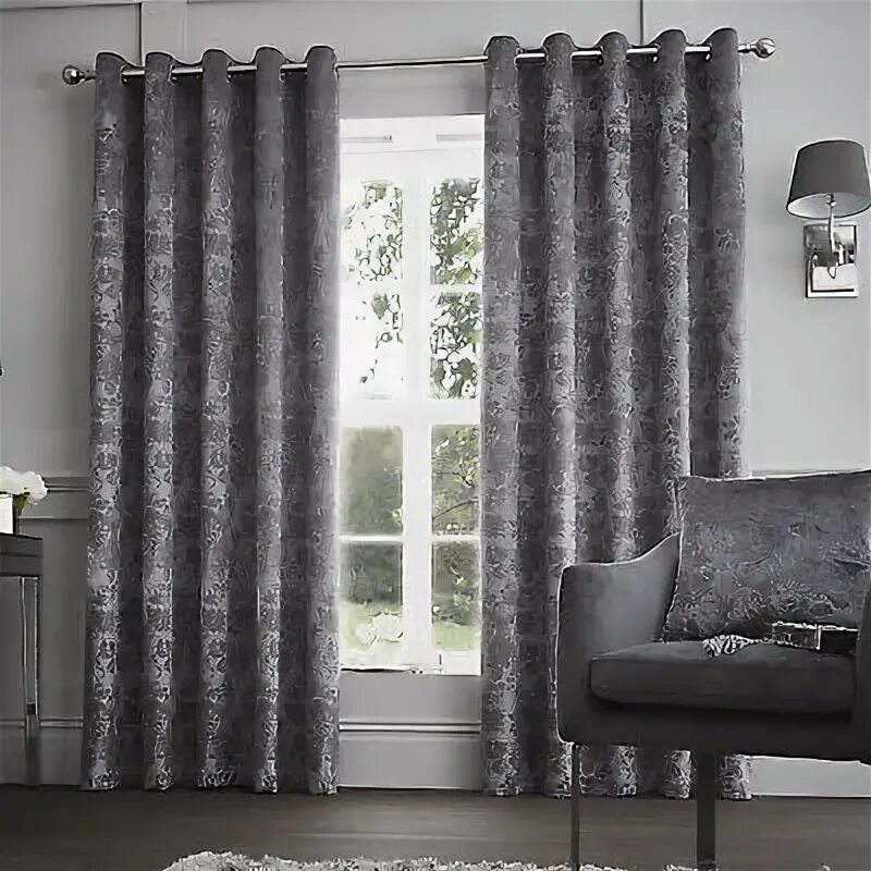 Подобрать шторы к серым обоям фото Luxury Velvet Suede Eyelet Lined Curtains Graphite eBay