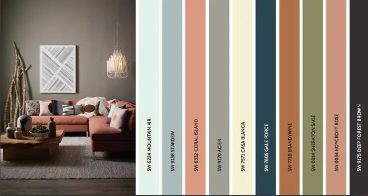 Подобрать сочетание цвета в интерьере Sherwin Williams colors for 2017. This is the "Holistic" series. Very different 