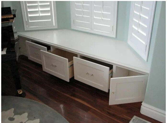 Подоконник шкаф фото built in bay window seat storage turned into drawers for easier accessibility - 