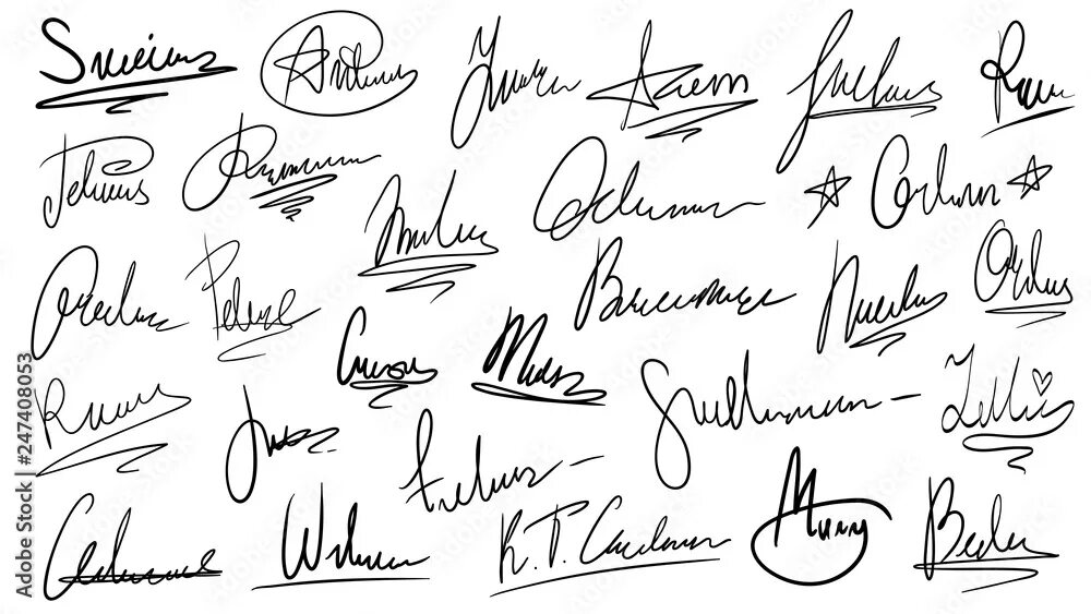 Подпись фото дня Handwritten signature. Manual signatures, manuscript sign for documents and hand