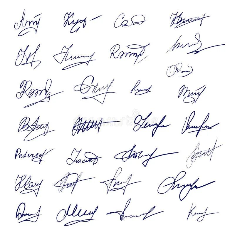 Подпись под фото оформление Signatures Set. Fictitious Signatures for Business Contract. Vector EPS 10 Colle