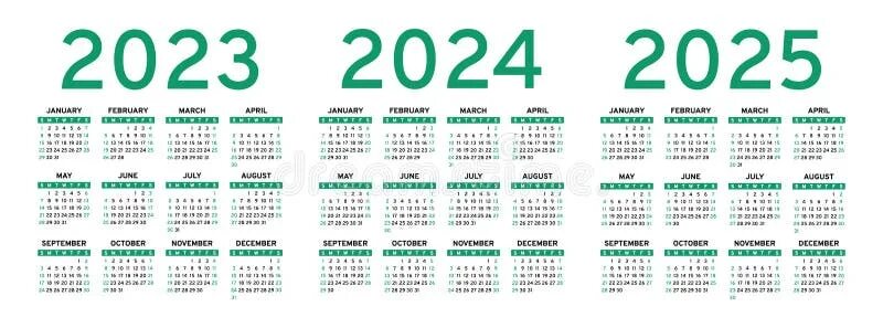 Подписан ли производственный календарь на 2025 год Calendar 2023, 2024 and 2025 Years. Vector Calender Design Template. English Set