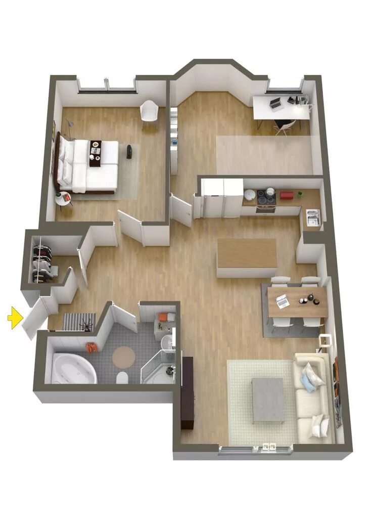 Подробная планировка квартиры 40 More 2 Bedroom Home Floor Plans (With images) 3d house plans, Small house pla