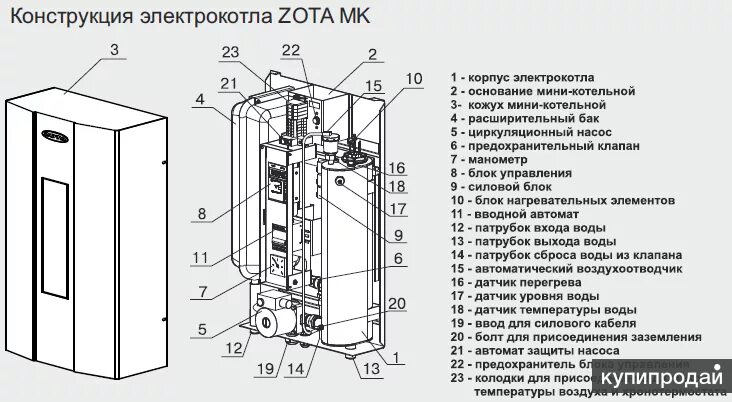 Подробная схема подключения котла зота 9 кв Миникотельная Зота МК 9 кВт. - 90 кв.м. в Красноярске