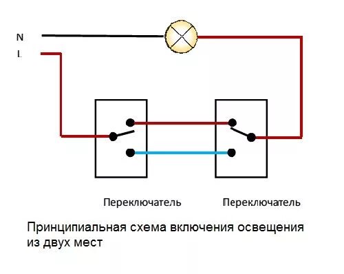 Подробная схема подключения выключателя Схема переключатель двух 2