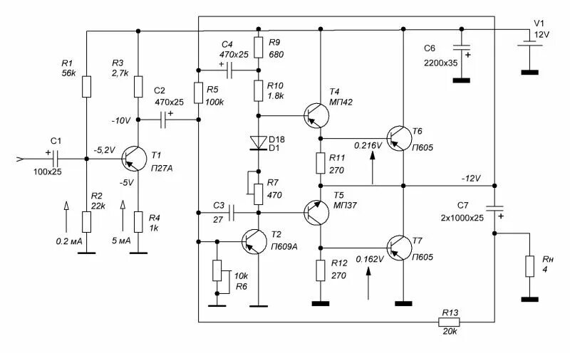 Подробная схема усилителя Форум РадиоКот * Просмотр темы - Усилитель на германиевых транзисторах