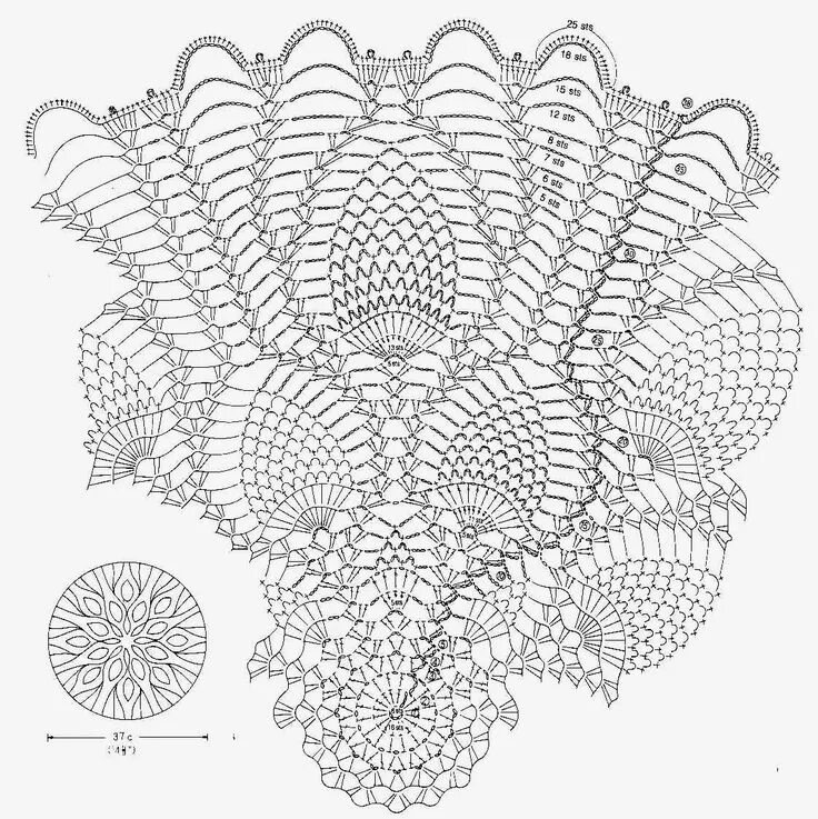 Подробная схема вязания скатерти крючком Modèle de napperon, Grille de crochet, Crochet motifs