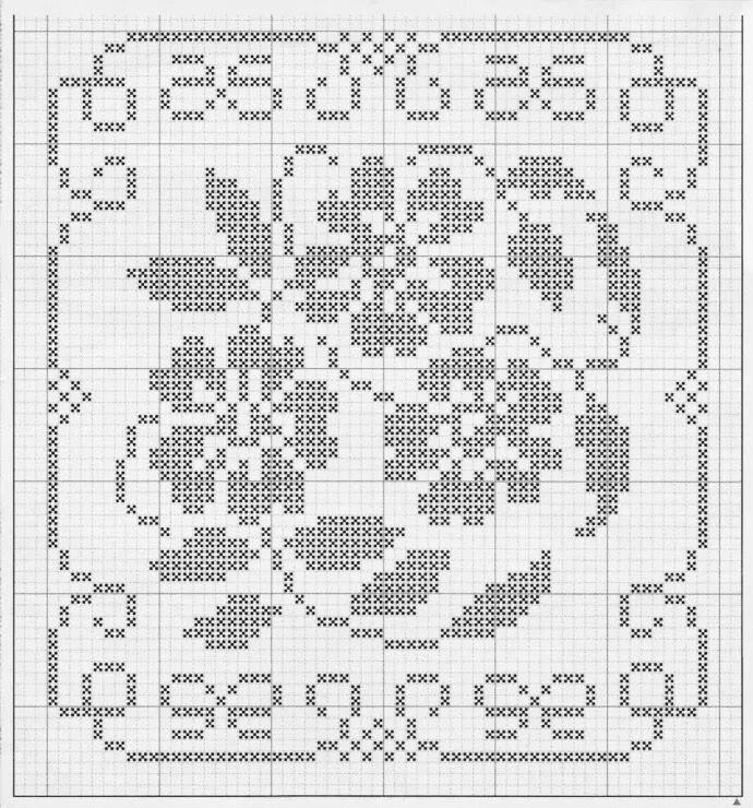 Подробные схемы филейного вязания крючком Pin di Ana Lina Krob su Toalhas Quadradas Schema uncinetto, Fiori a punto croce,