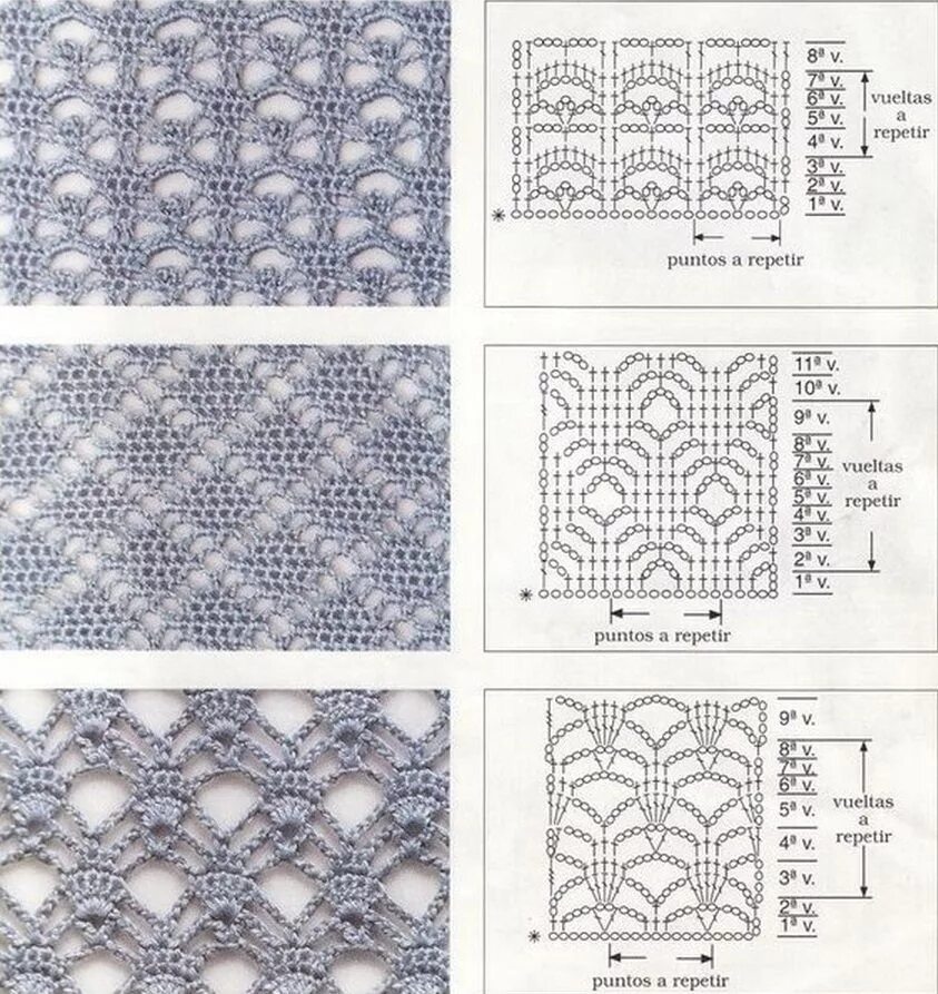 Подробные схемы вязания крючком узоры Подборка узоров крючком Виды петель для вязания крючком, Схемы вязания крючком, 
