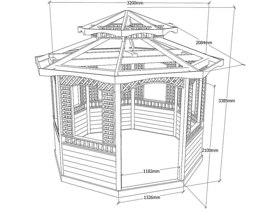 Подробный чертеж беседки Шестигранные беседки (66 фото): шестиугольные конструкции для дачи своими руками