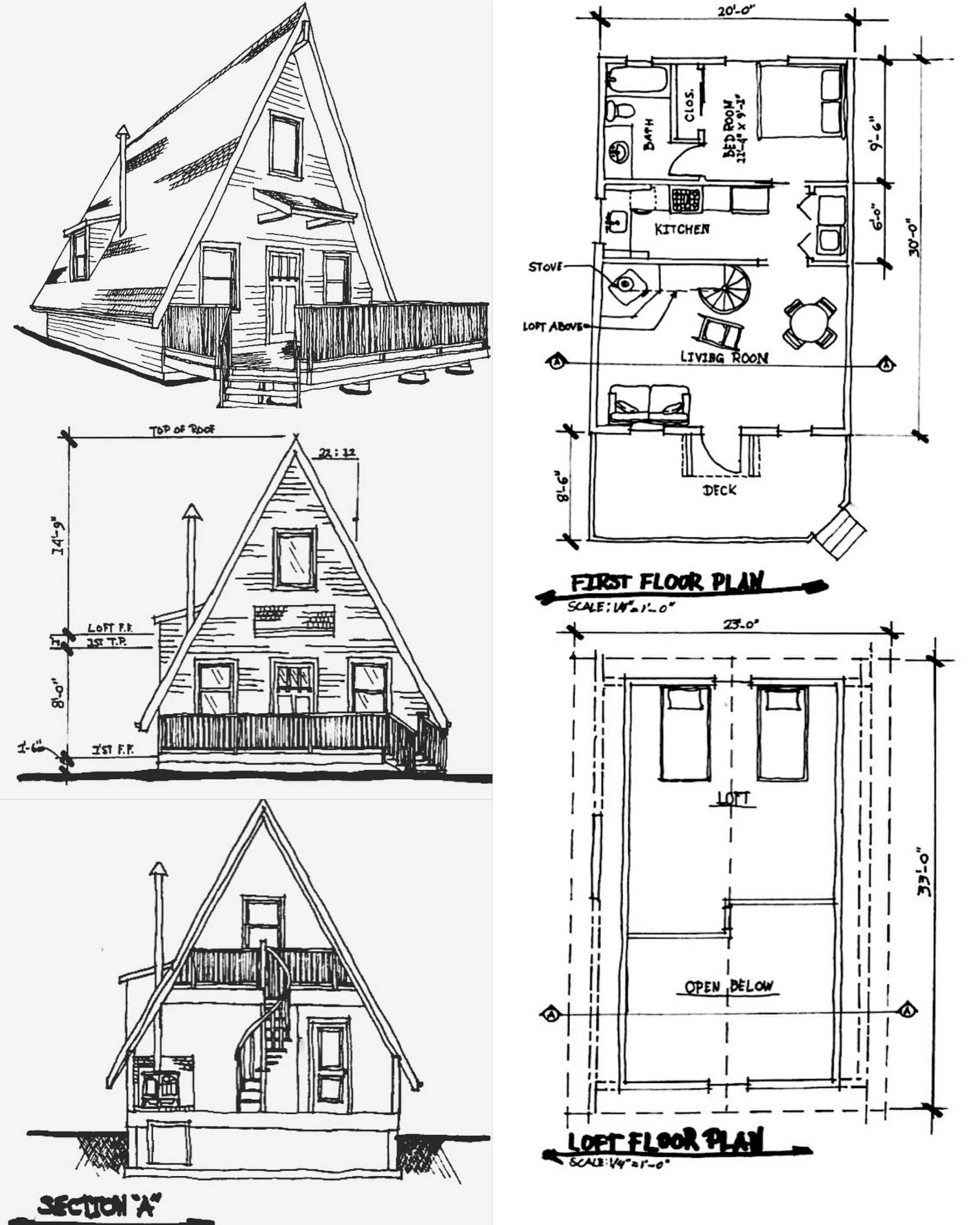 Подробный чертеж дома Casa triangular A frame cabin plans, A frame house, Cabin house plans