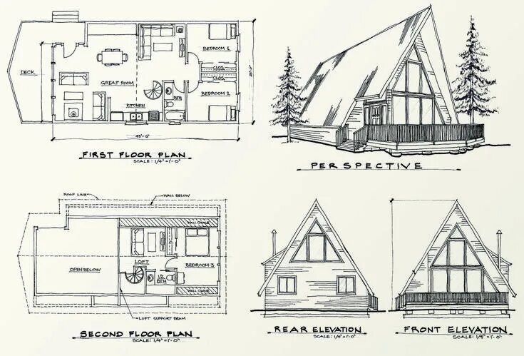 Подробный чертеж дома A frame house plans, A frame house, Cabin house plans