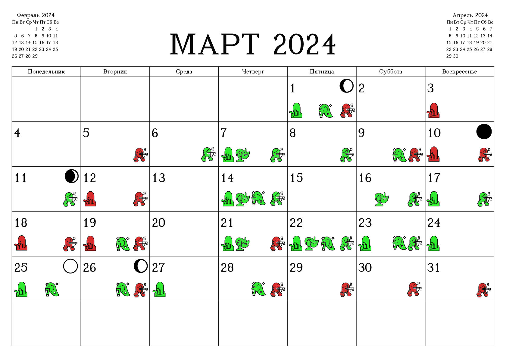 Подробный календарь стрижек Лунный календарь стрижек на март 2024