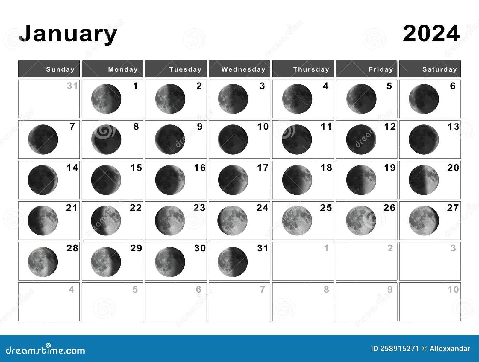 Подробный лунный календарь 2024 January 2024 Lunar Calendar, Moon Cycles Stock Illustration - Illustration of mo