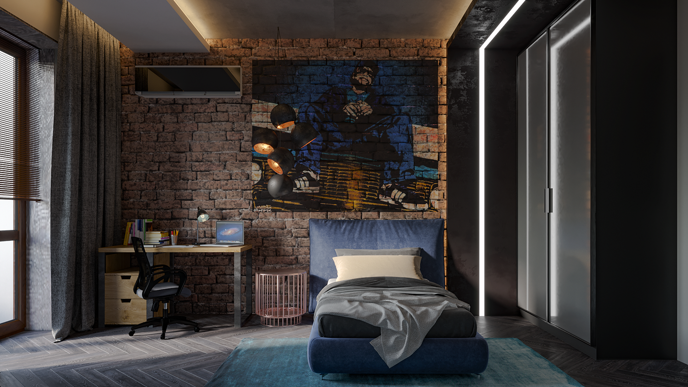 Подростковая комната в стиле лофт Boy bedroom in Loft style (2) Images :: Behance